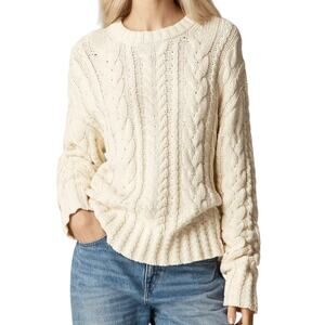 J Crew Cotton Cable Knit Crewneck Sweater Cream White Ivory Relaxed Braided XL